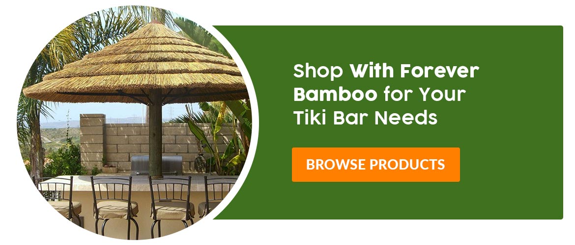 a sign that says shop with forever bamboo for your tiki bar needs