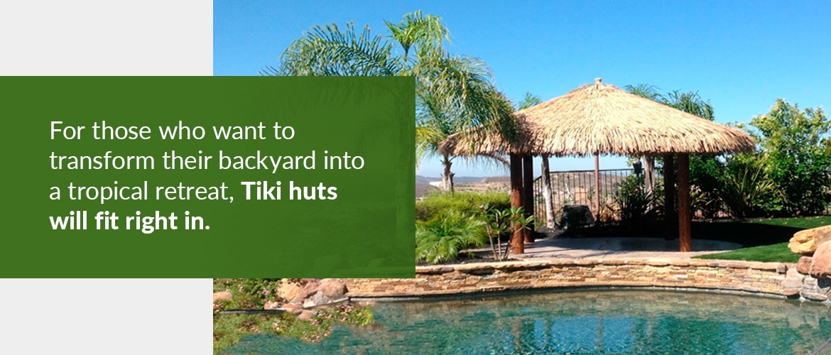 Emphasize the tropical design of your backyard with Tiki huts 