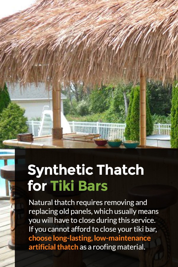 Synthetic tiki bar thatch roofing